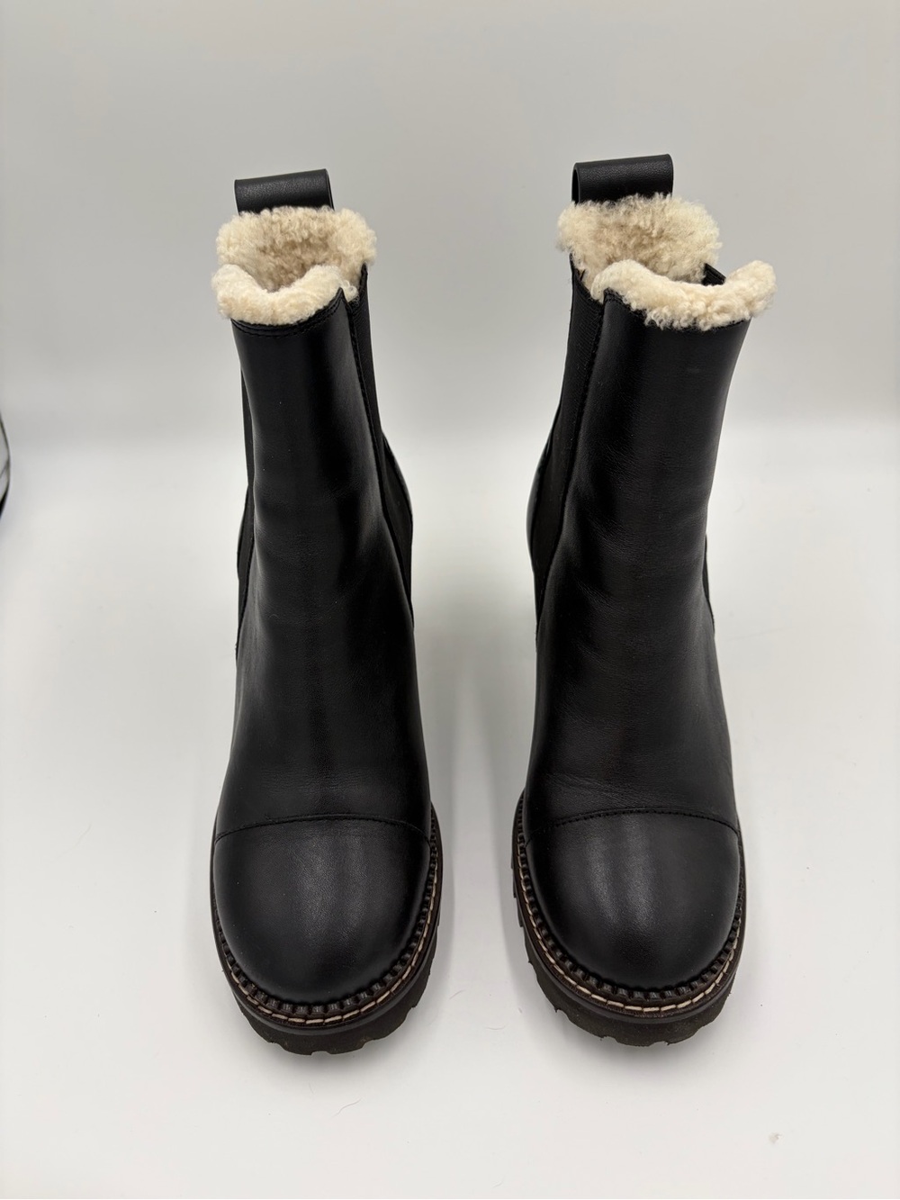 See By Chloé Shearling Lined Leather Chelsea Heeled Boot 38.5 like new - Picture 3 of 13
